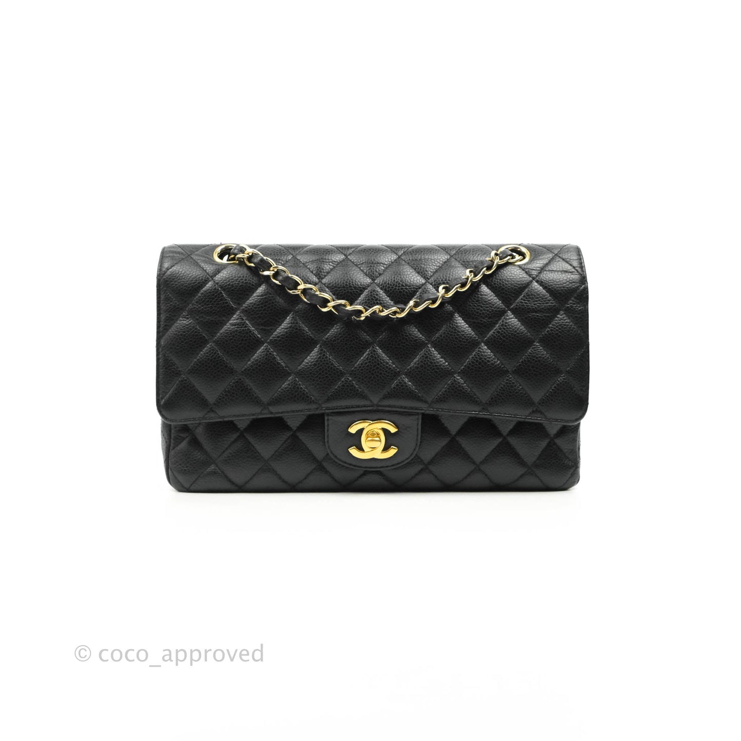 Chanel Vintage Classic M/L Medium Flap Quilted Black Caviar 24K Gold Hardware