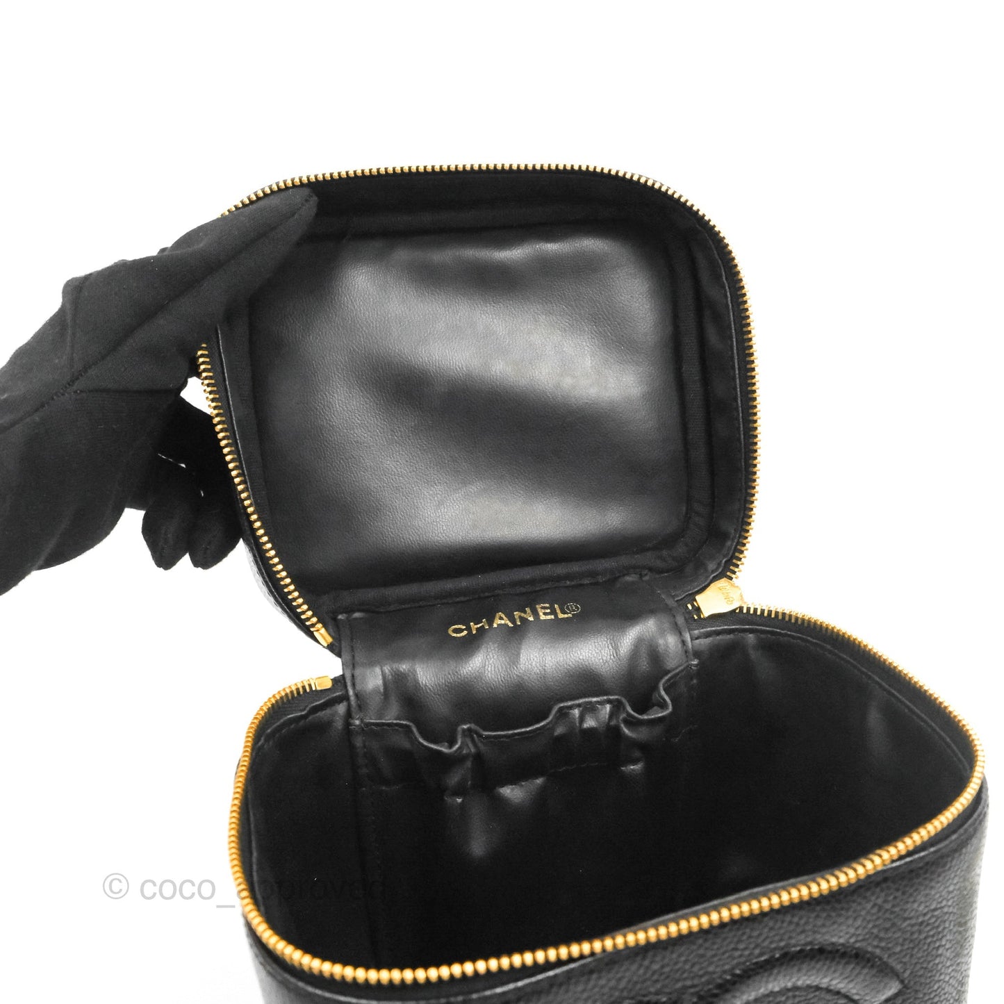 Chanel Vintage Vanity Case Black Caviar Gold Hardware