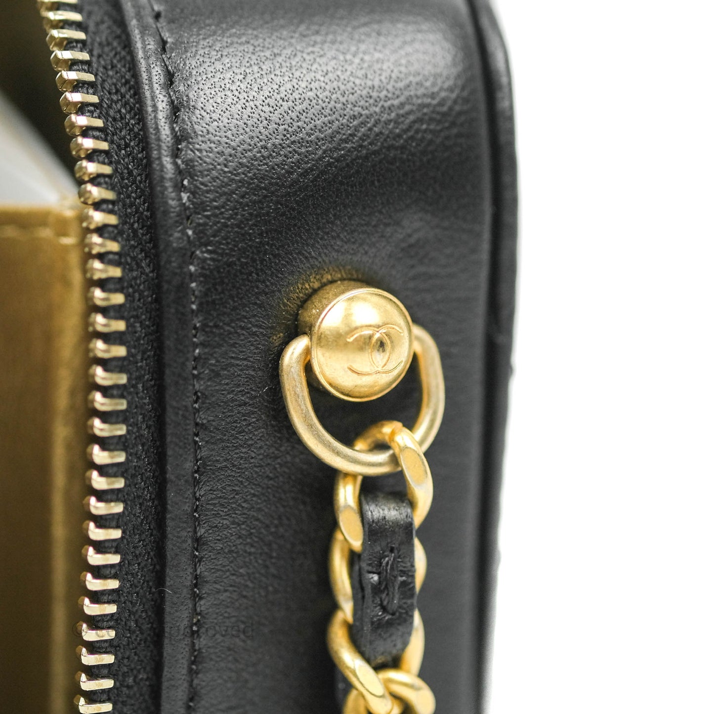 Chanel Mini Pearl Crush Quilted Camera Case Black Lambskin Aged Gold Hardware