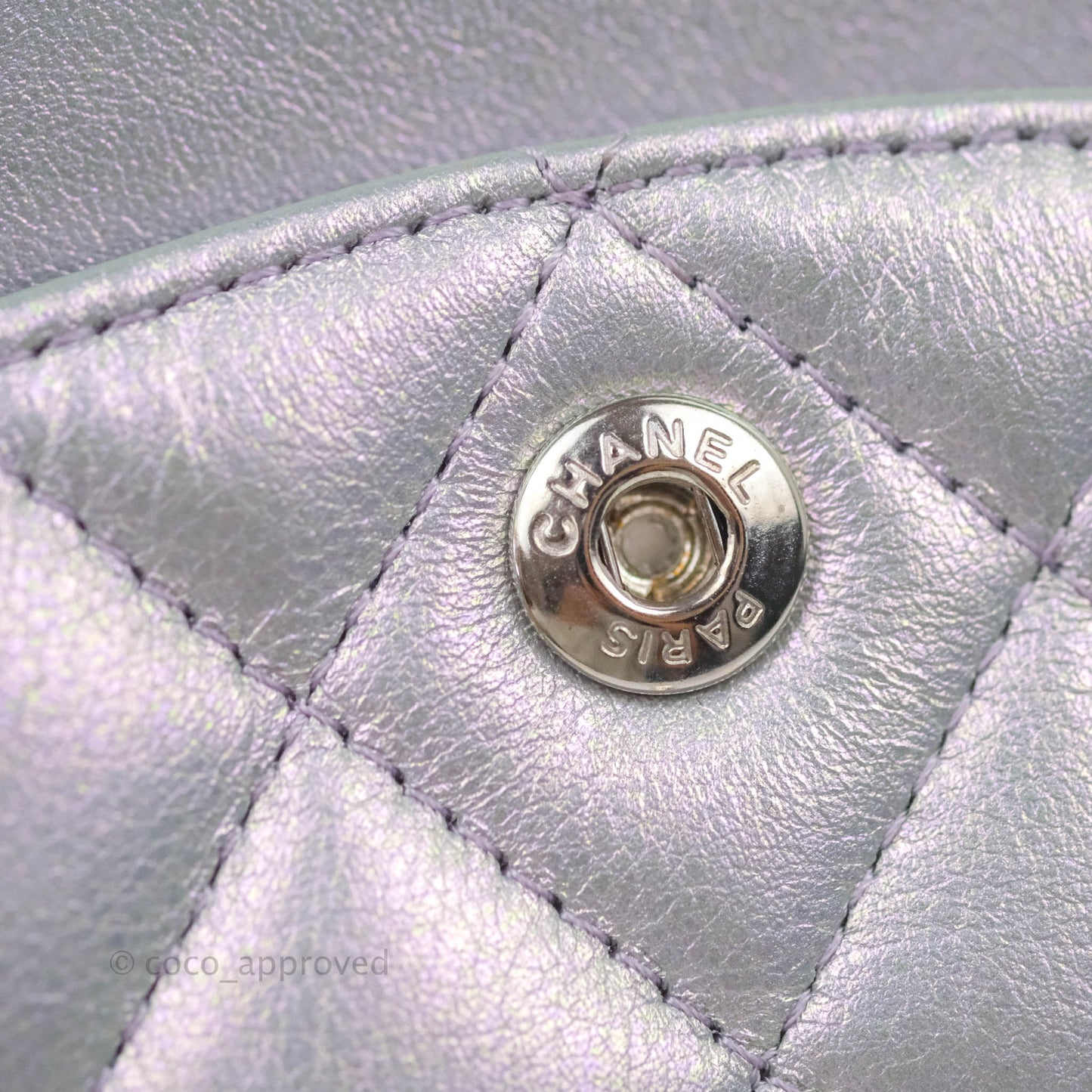 Chanel Small Classic Quilted Flap Metallic Iridescent White Lilac Silver Hardware