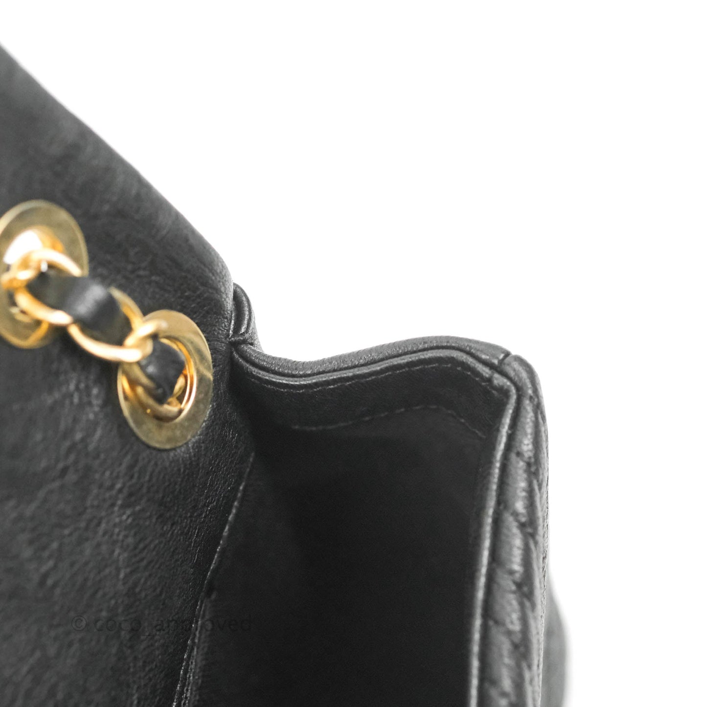 Chanel Medium Chevron Surpique Flap Black Calfskin Aged Gold Hardware