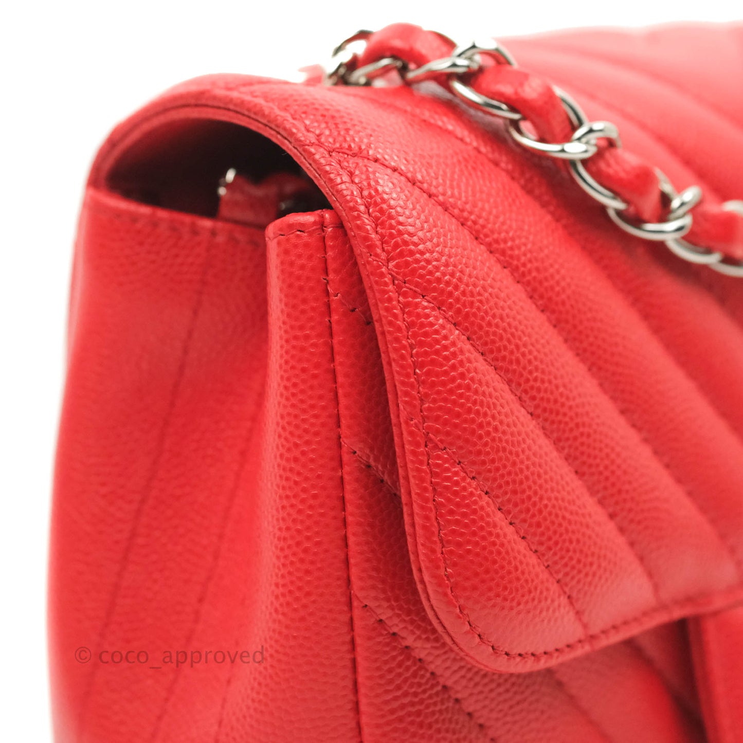 Chanel Mini Square Red Chevron Caviar Silver Hardware