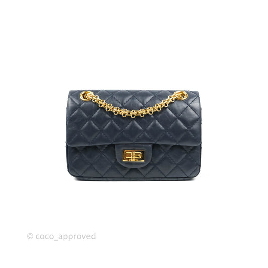 Chanel Mini Reissue 224 Navy Aged Calfskin Gold Hardware