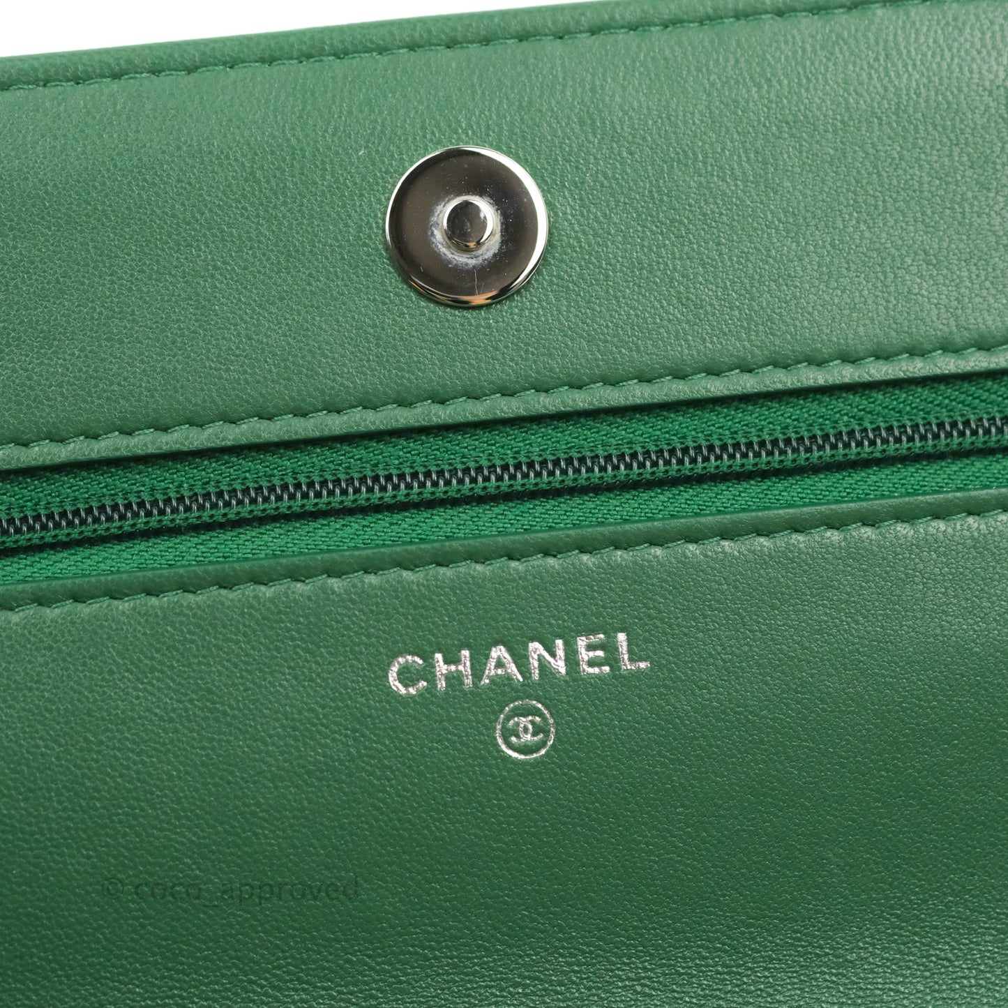 Chanel Quilted Classic Wallet on Chain WOC Green Lambskin Silver Hardware