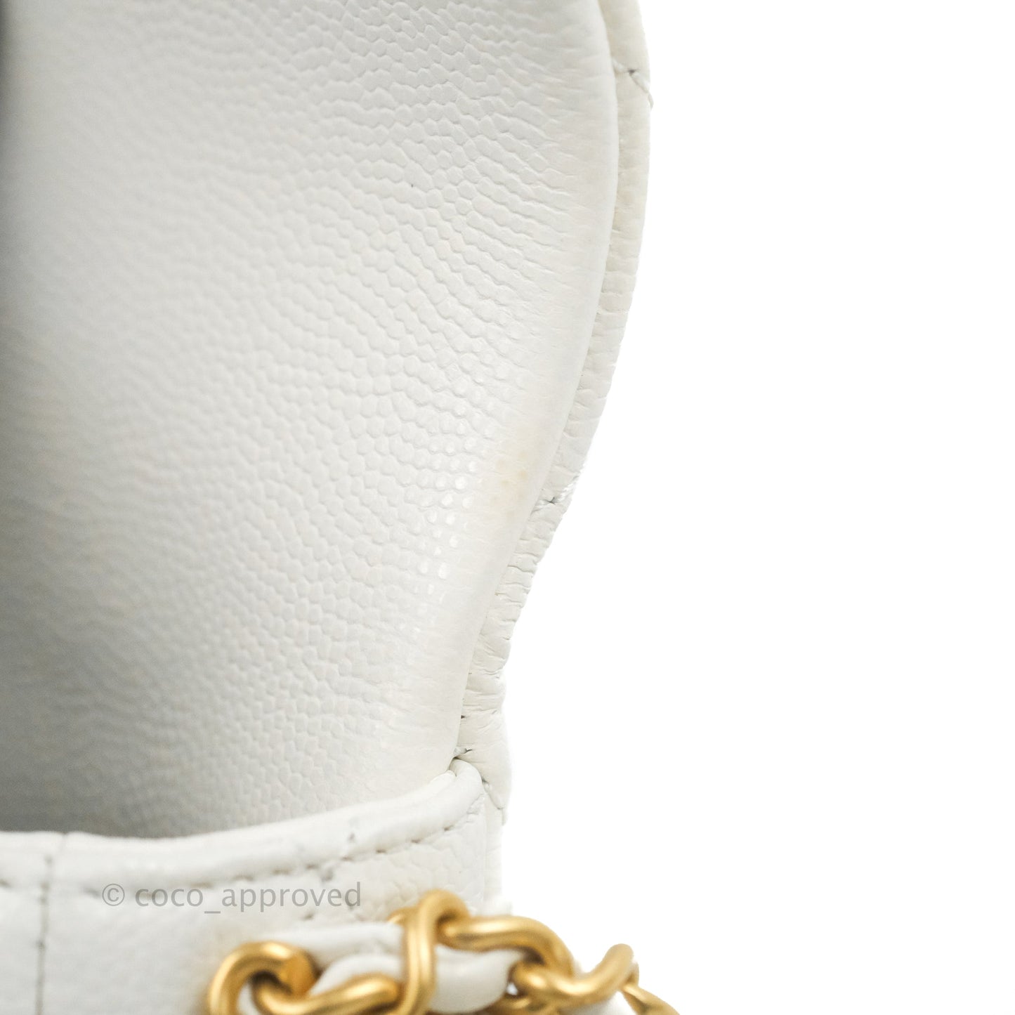Chanel Mini Flap with Coin Charm White Caviar Aged Gold Hardware 22A