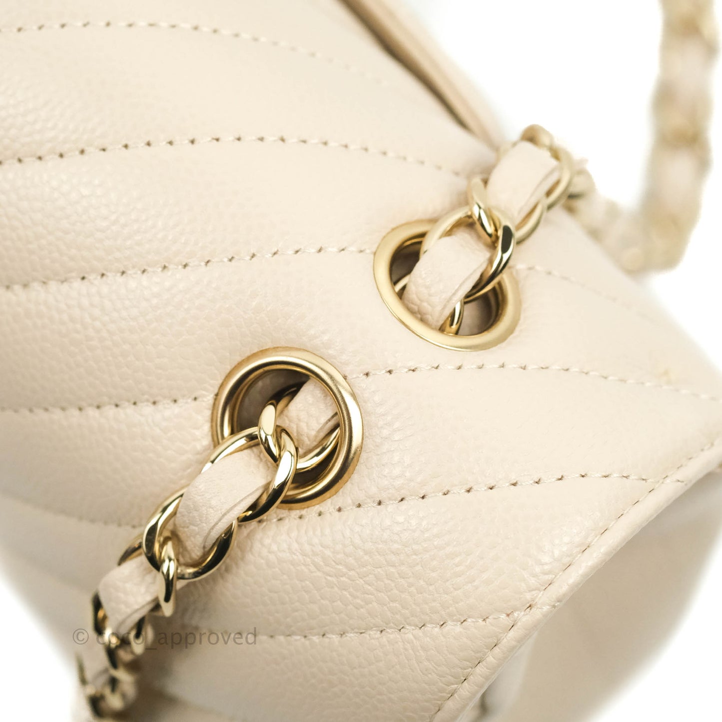 Chanel Classic M/L Medium Double Flap Chevron Ivory Caviar Gold Hardware