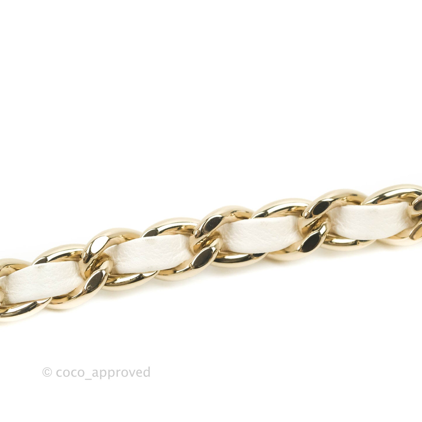 Chanel Small Logo Pearl Chain Flap Bag White Lambskin Gold Hardware