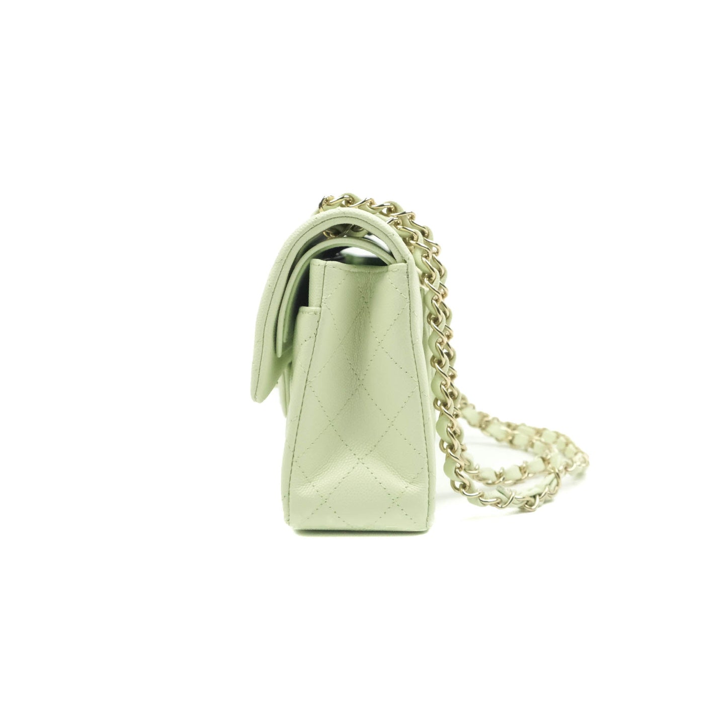 Chanel Small Classic Quilted Flap Mint Green Caviar Gold Hardware 22C