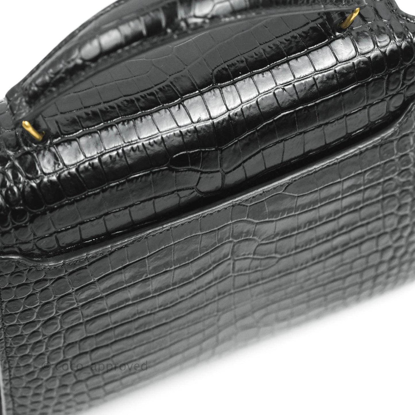 Saint Lauren Cassandra Mini Top Handle Bag Black Crocodile-embossed Shiny Calfskin
