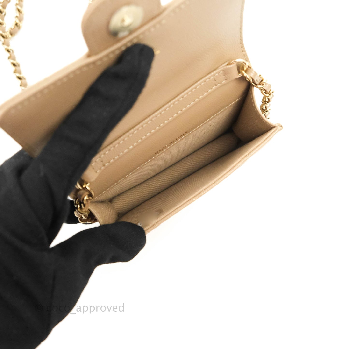 Chanel Mini Wallet With Chain Dark Beige Caviar Gold Hardware