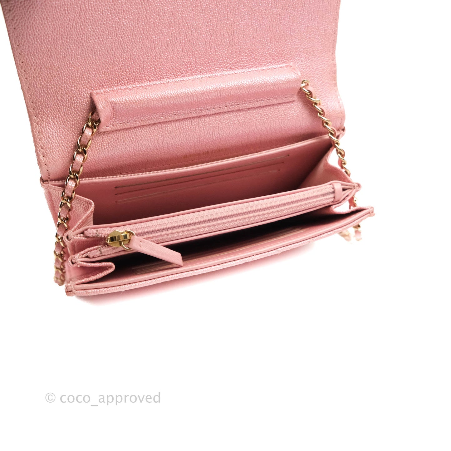 Chanel Mini Quilted Wallet On Chain WOC Caviar Iridescent Pink Gold Hardware 19S