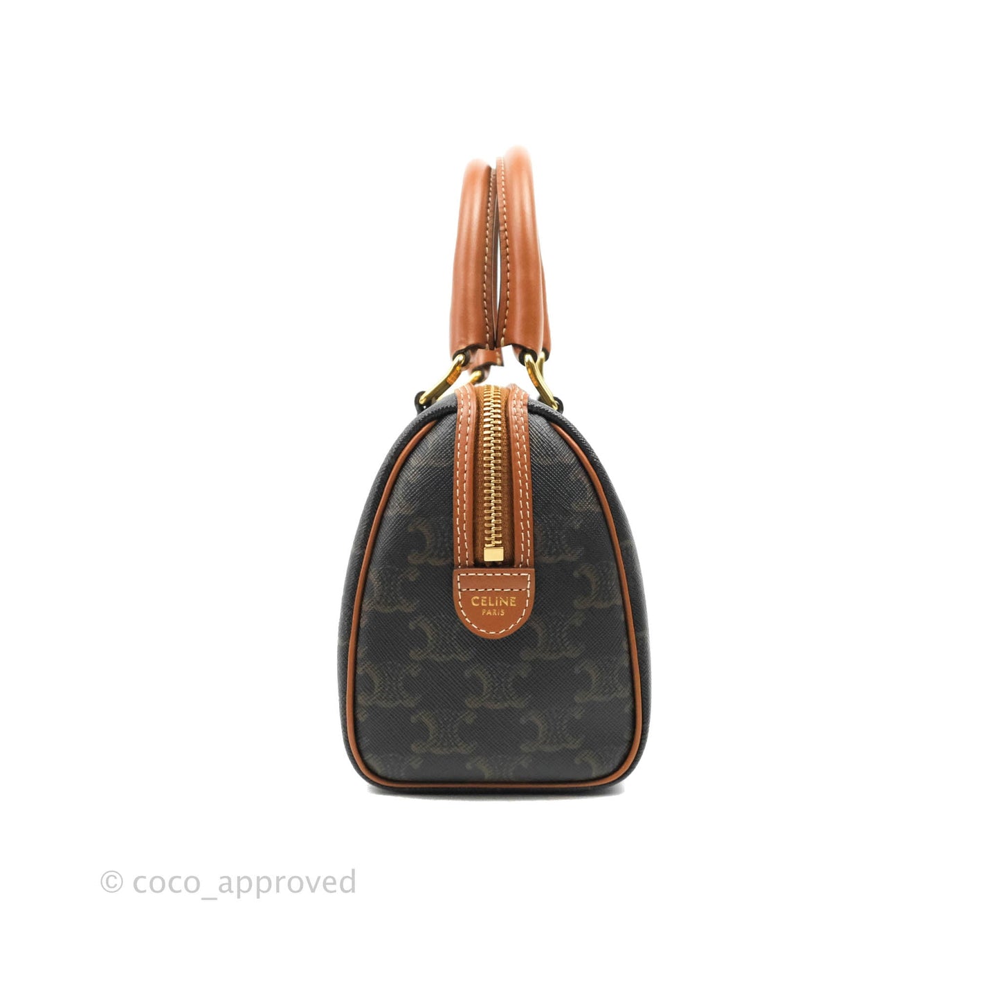 Celine Small Triomphe Canvas Boston Bag Tan Calfskin