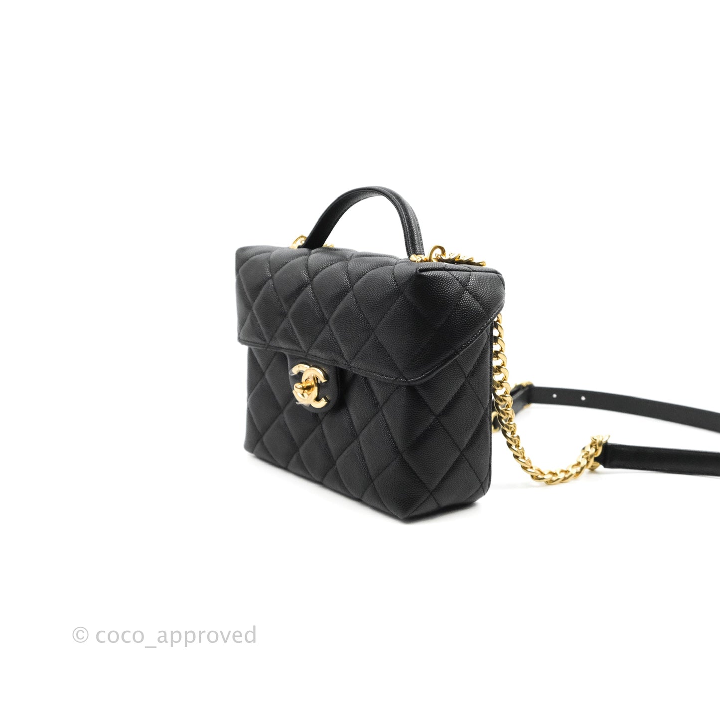 Chanel Small Vanity Flap Bag With Handle Black Caviar Gold Hardware 23C