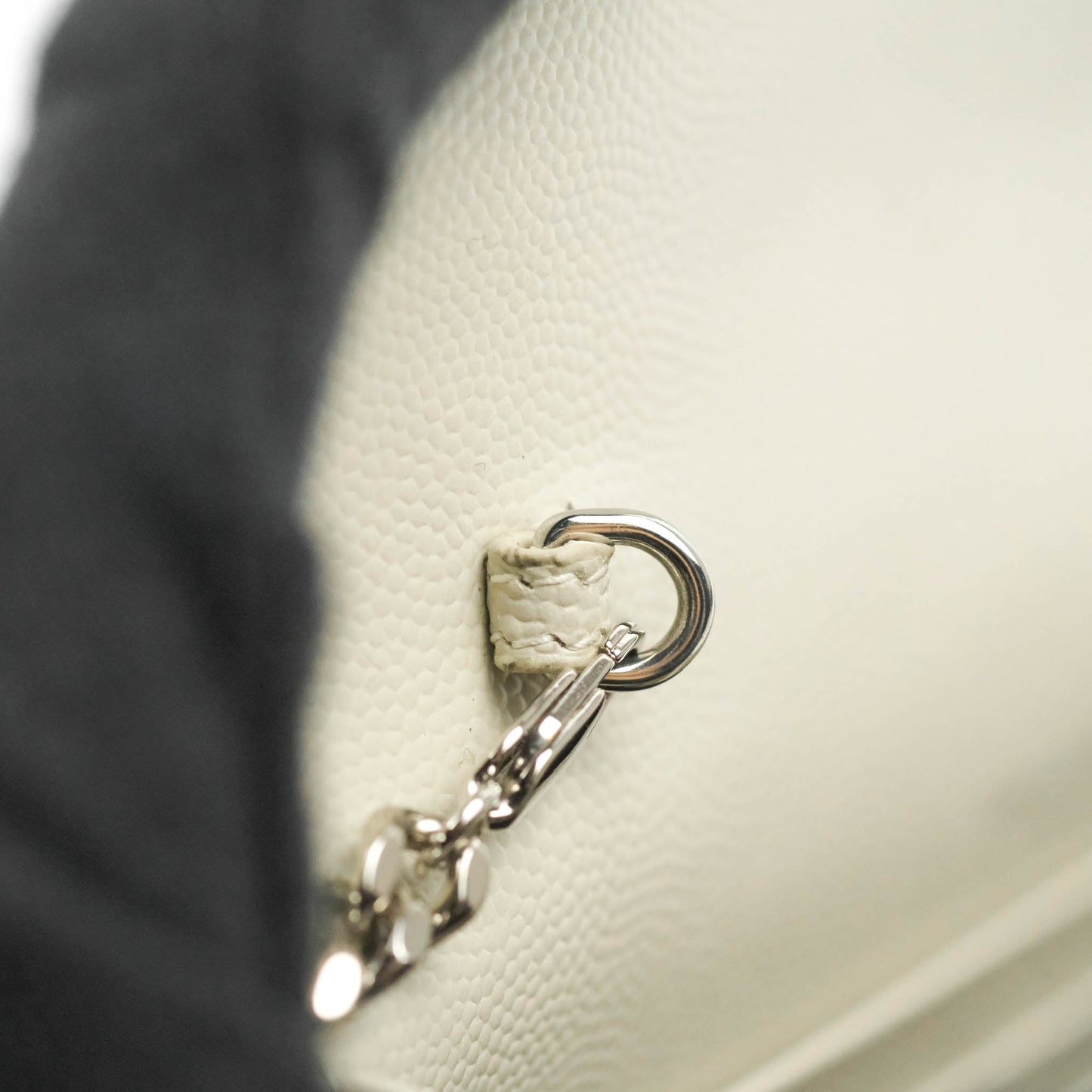 Saint Laurent Wallet on Chain White Grained Leather Silver Hardware