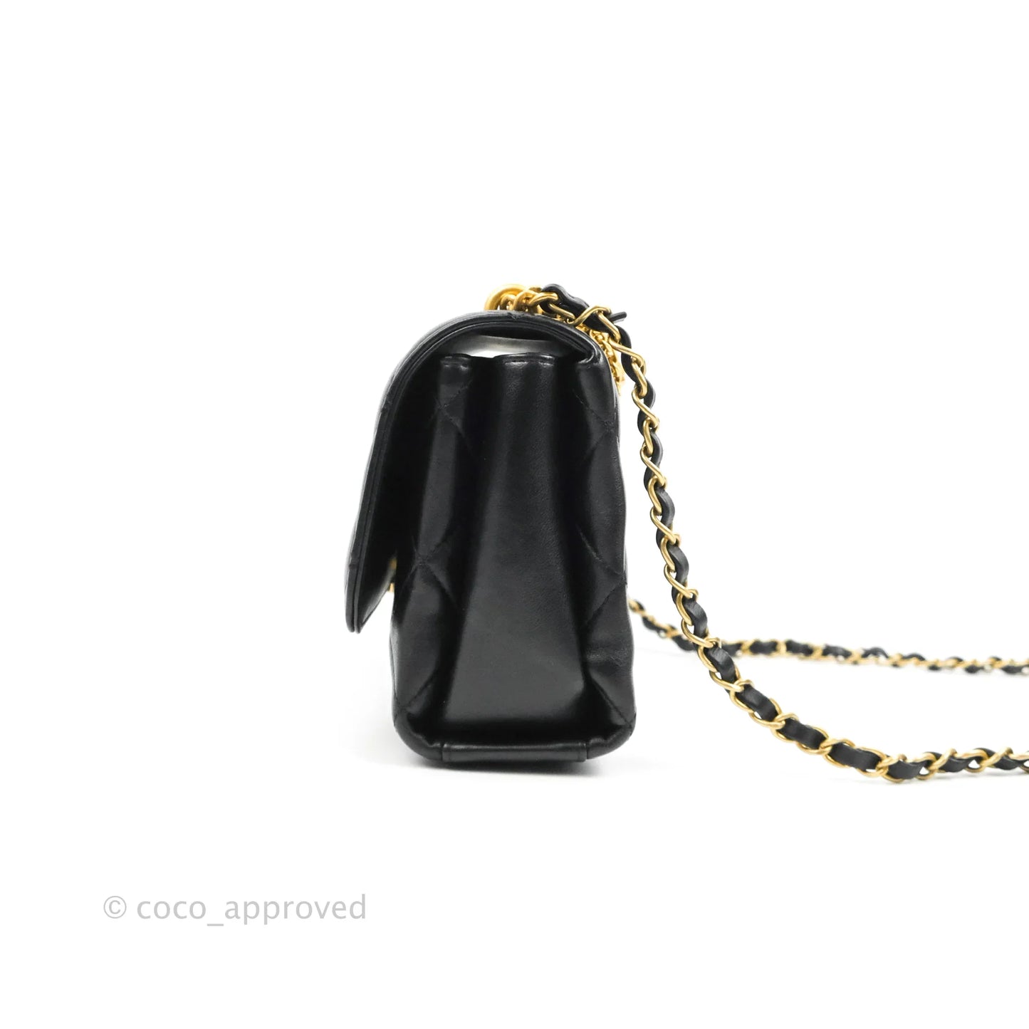 Chanel Quilted Small Flap Bag with CC Crystal Logo Handle Black Lambskin Aged Gold Hardware