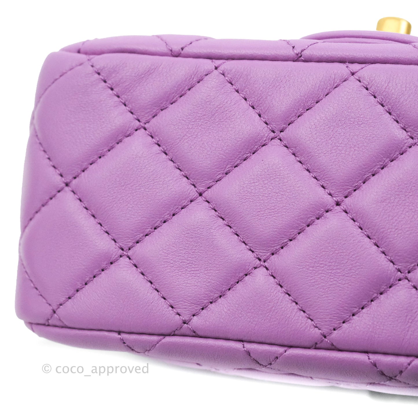 Chanel Mini Square Pearl Crush Quilted Purple Lambskin Aged Gold Hardware