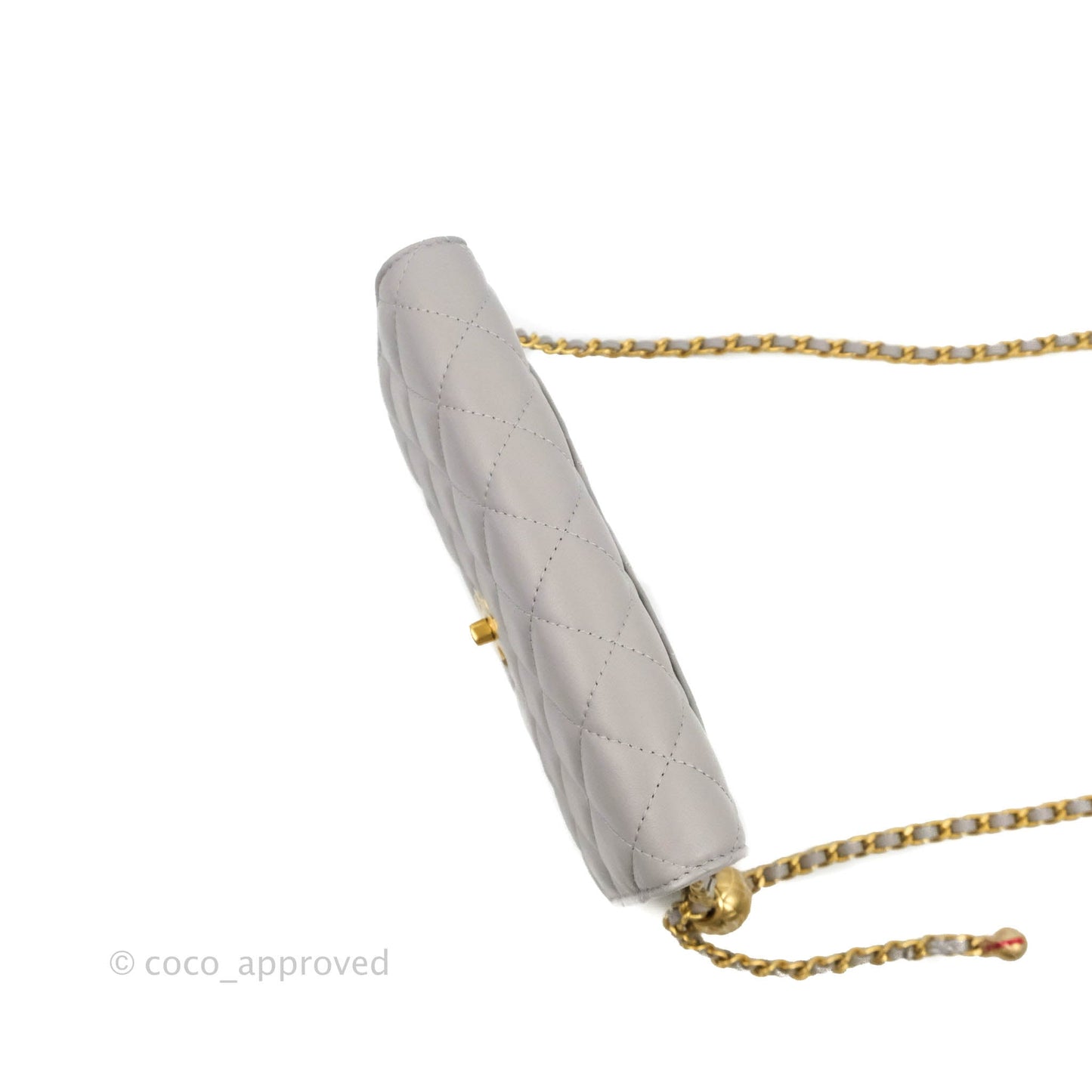 Chanel Quilted Pearl Crush Wallet on Chain WOC Grey Lambskin Aged Gold Hardware