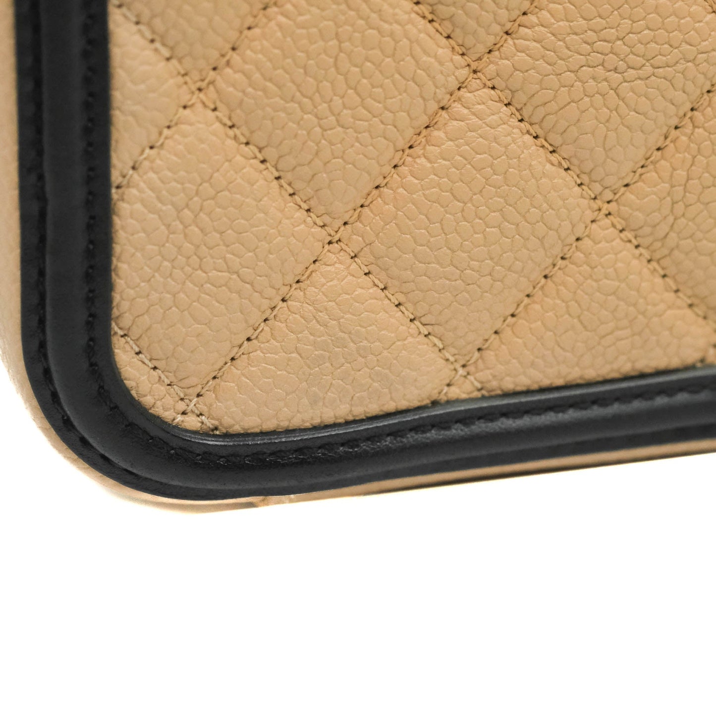 Chanel Quilted Medium CC Filigree Vanity Case Beige Caviar Gold Hardware