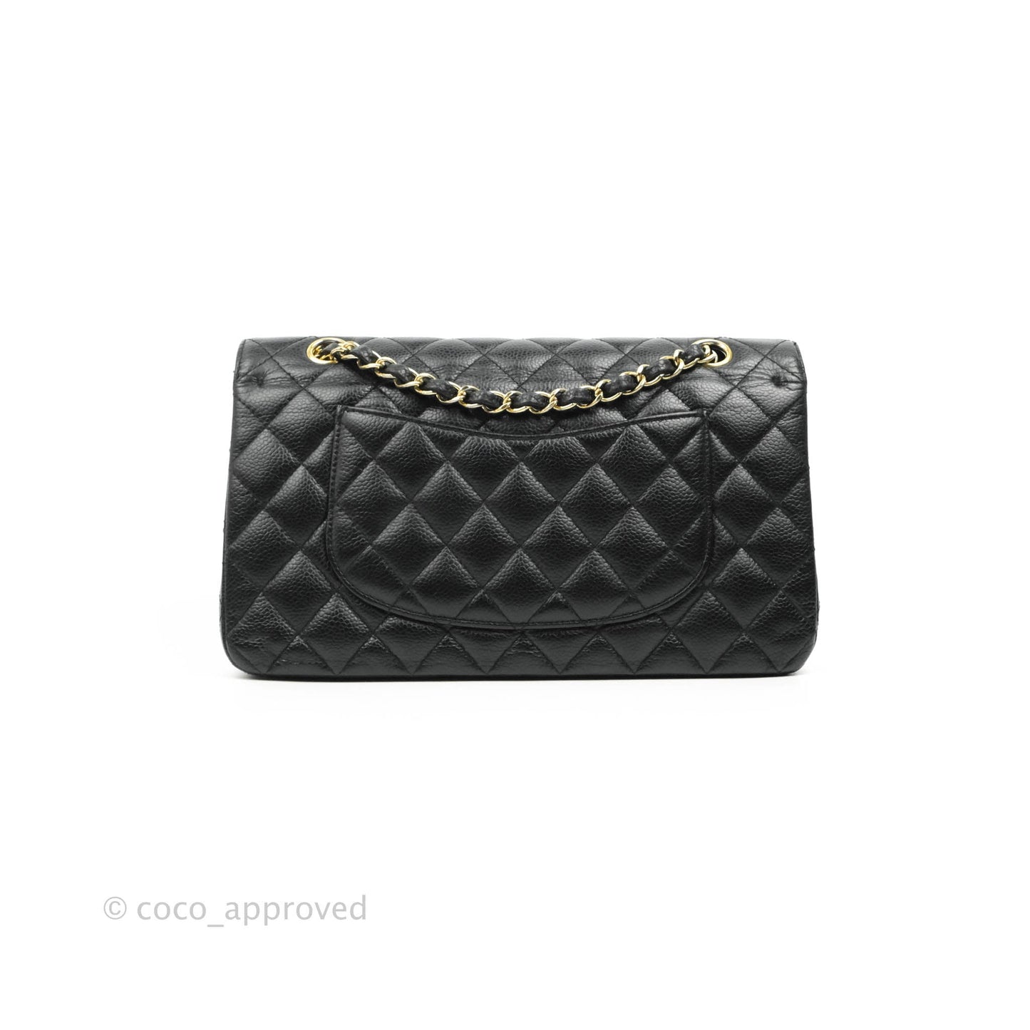 Chanel Vintage Classic M/L Medium Flap Quilted Black Caviar 24K Gold Hardware