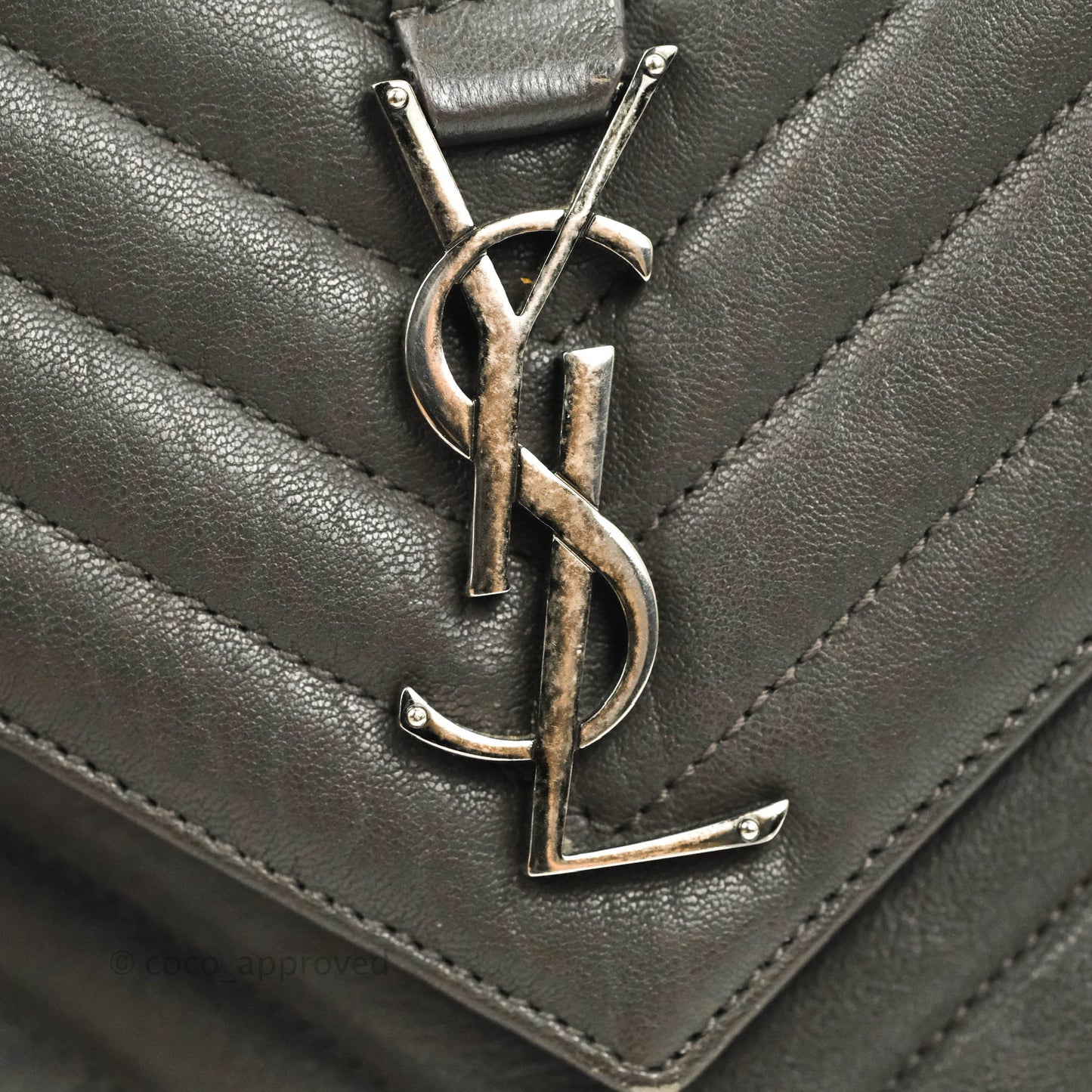 Saint Laurent Chevron Medium College Grey Chain Bag Ruthenium Hardware