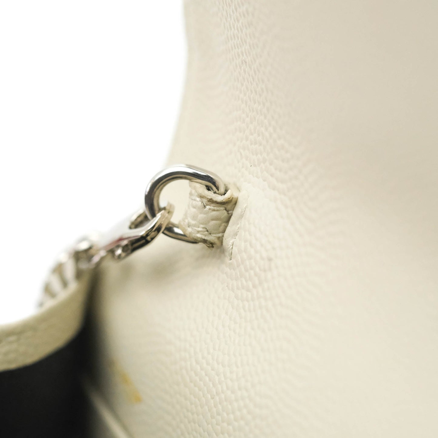 Saint Laurent Wallet on Chain White Grained Leather Silver Hardware