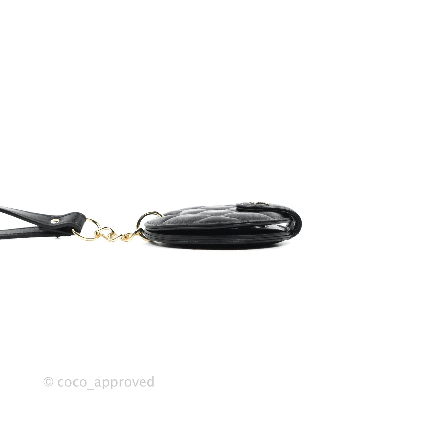 Chanel Quilted Round Luggage Tag Black Lambskin Gold Hardware