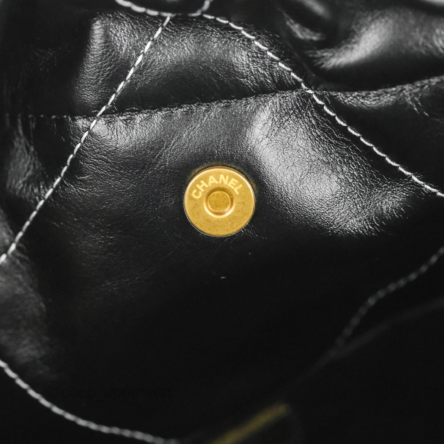 Chanel 22 Small Black Calfskin Contrast Stitch Aged Gold Hardware