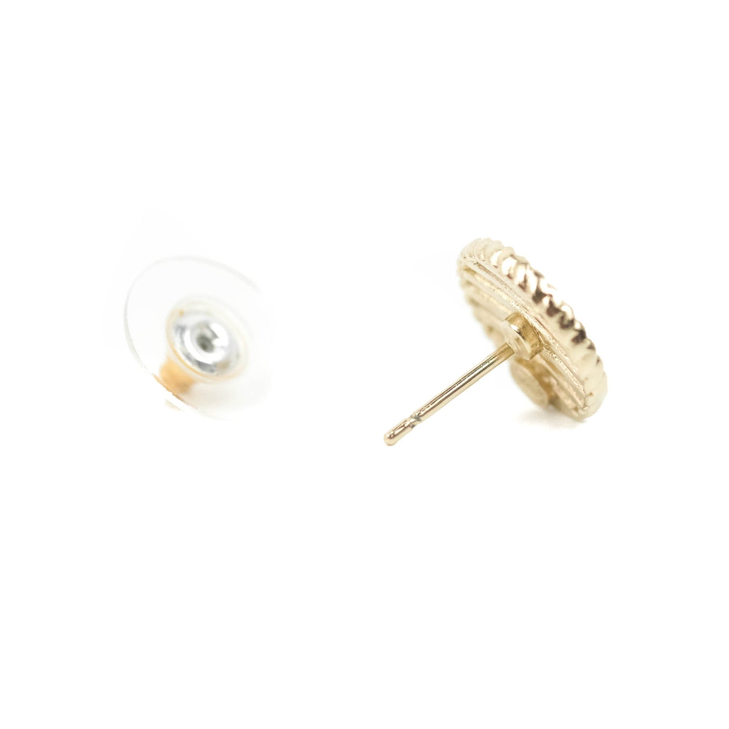 Chanel CC Pink Round Earrings Gold Tone 19C
