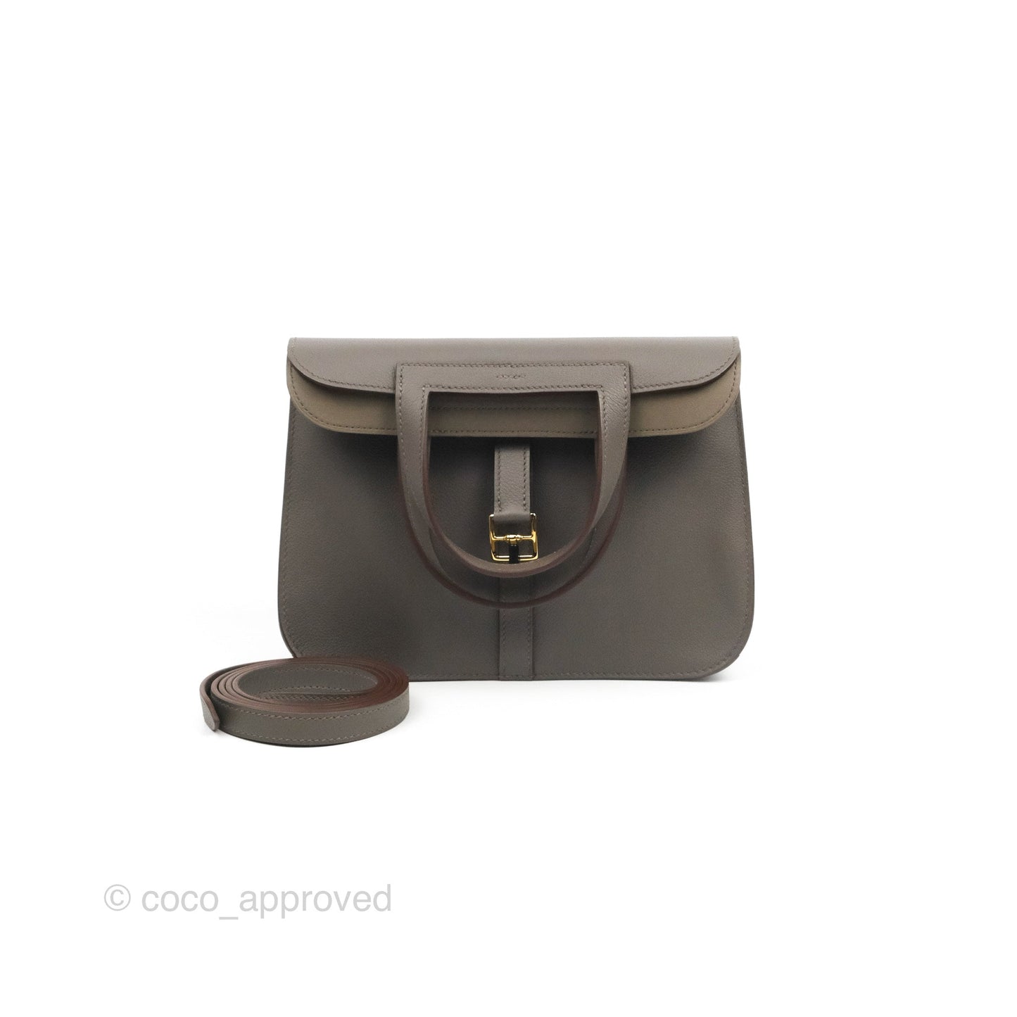 Hermès Halzan 25 Gris Etain 8F Evercolor Gold Hardware