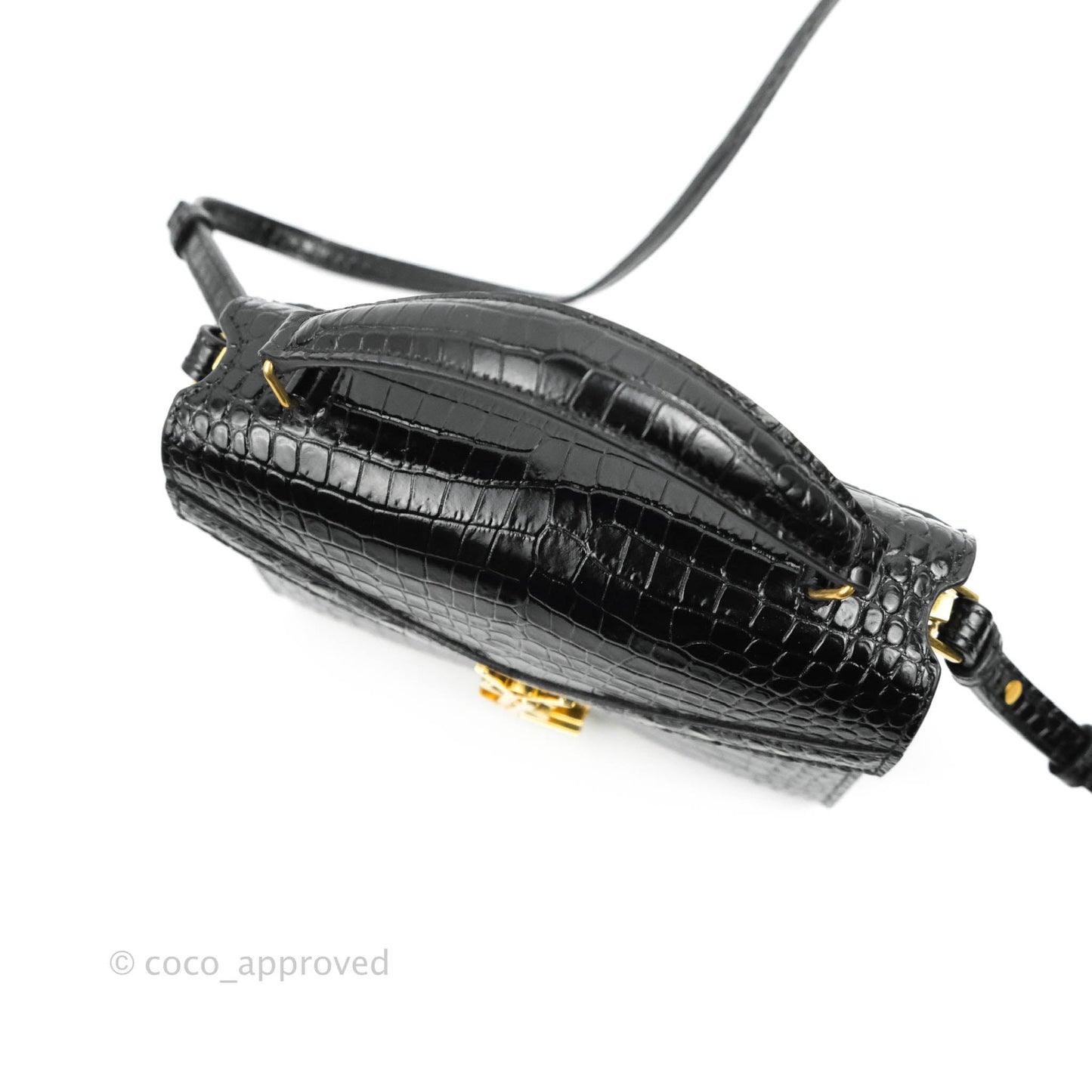 Saint Lauren Cassandra Mini Top Handle Bag Black Crocodile-embossed Shiny Calfskin
