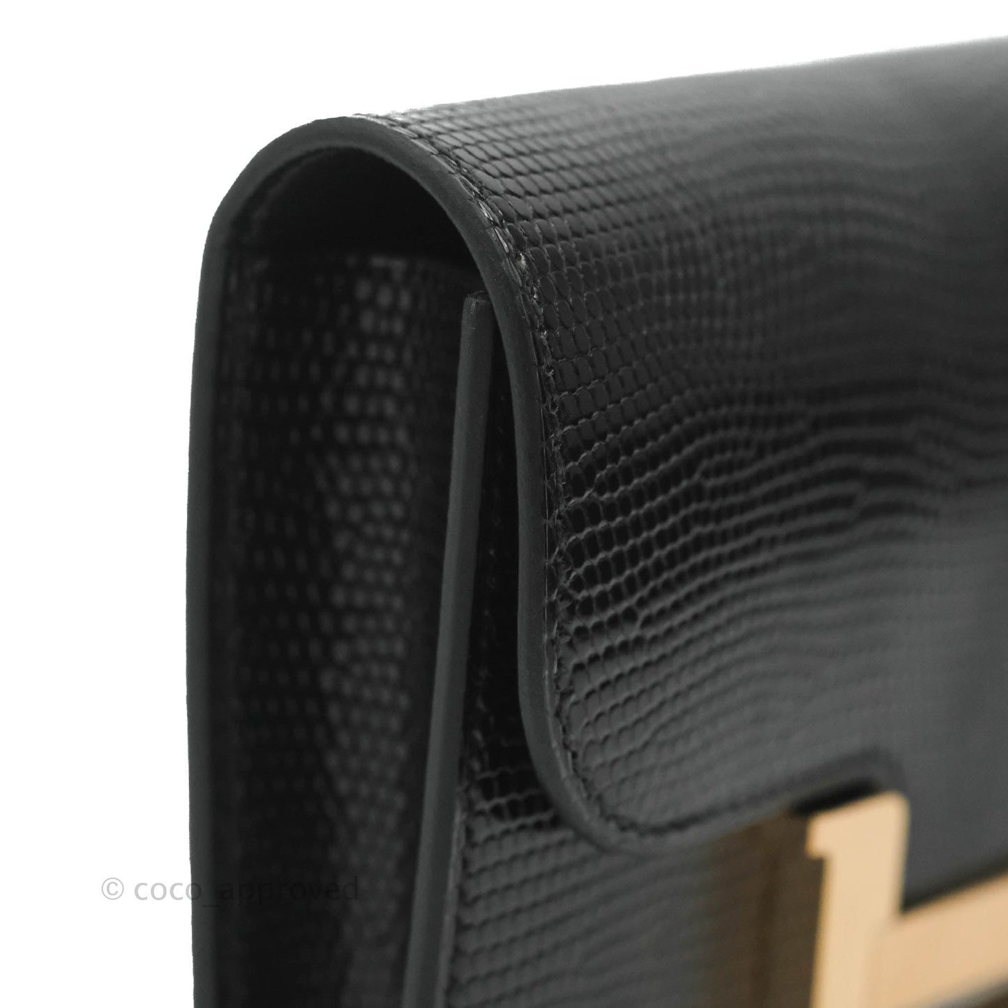 Hermès Constance Slim Wallet Black Lizard Leather Rose Gold Hardware