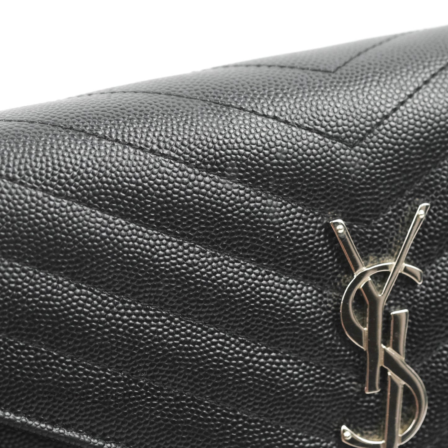 Saint Laurent Wallet on Chain WOC Black Grained Leather Silver Hardware