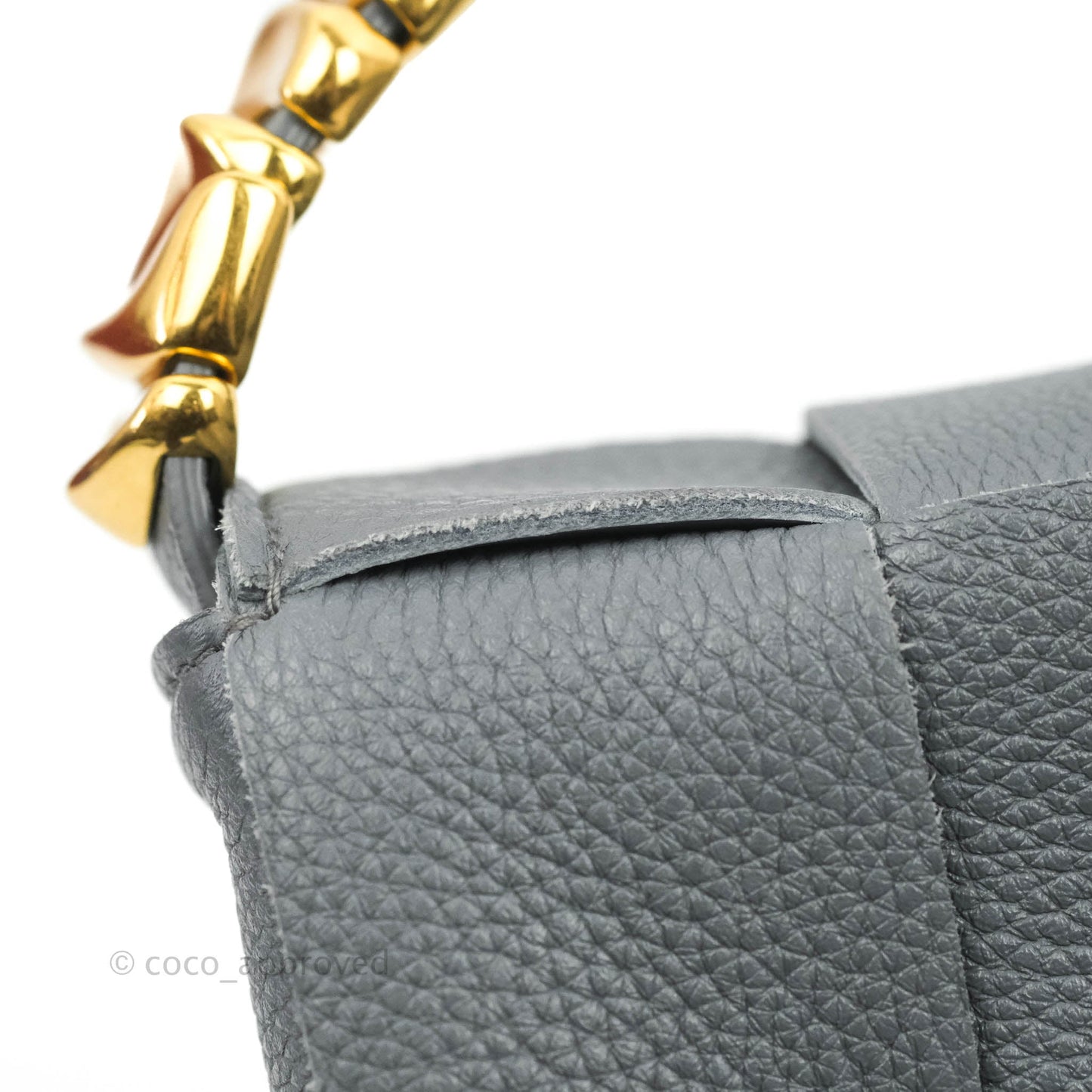Bottega Veneta Cassette Shoulder Bag Intreccio Thunder Grey Grained Calfskin Gold Hardware