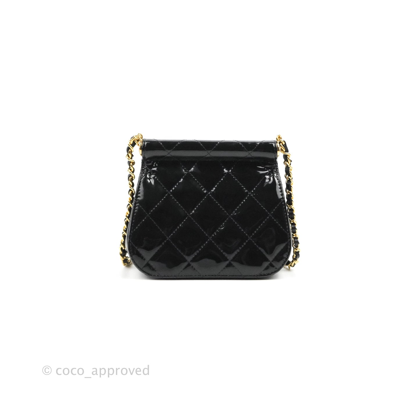 Chanel Quilted Clutch With Chain Patent Metal Black Gold Hardware