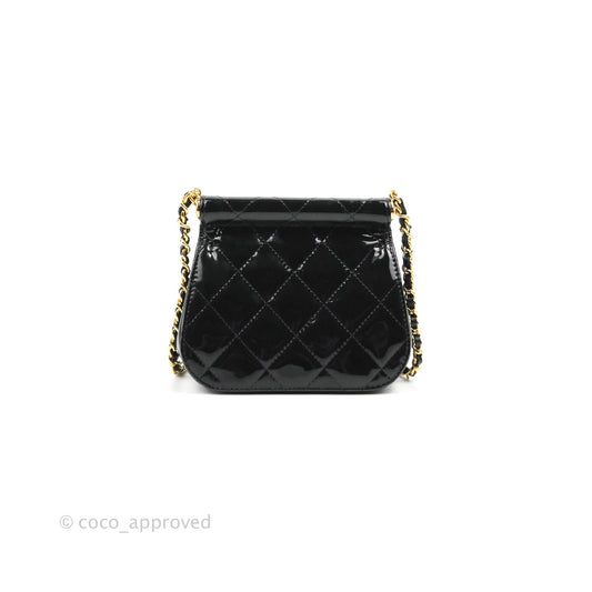Chanel Quilted Clutch With Chain Patent Metal Black Gold Hardware