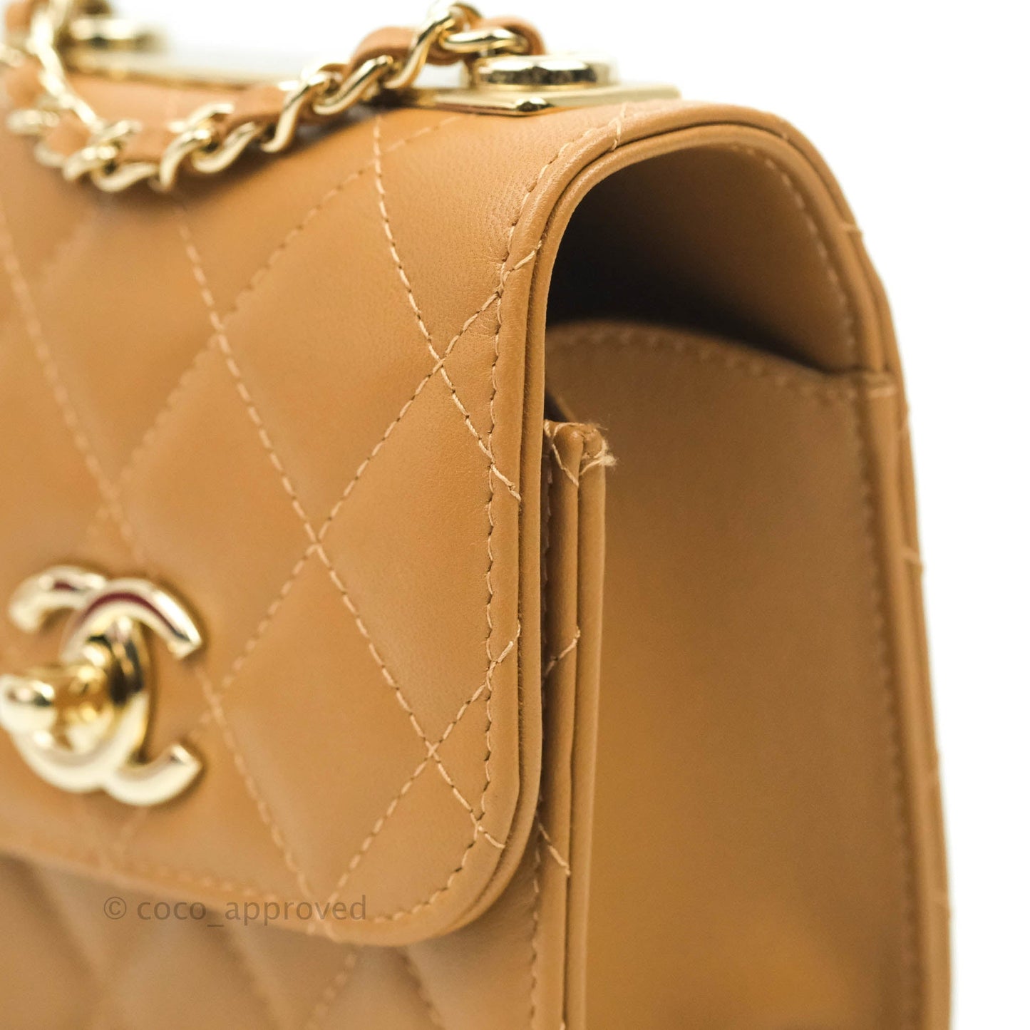 Chanel Mini Quilted Trendy CC Clutch With Chain Caramel Dark Beige Lambskin Gold Hardware