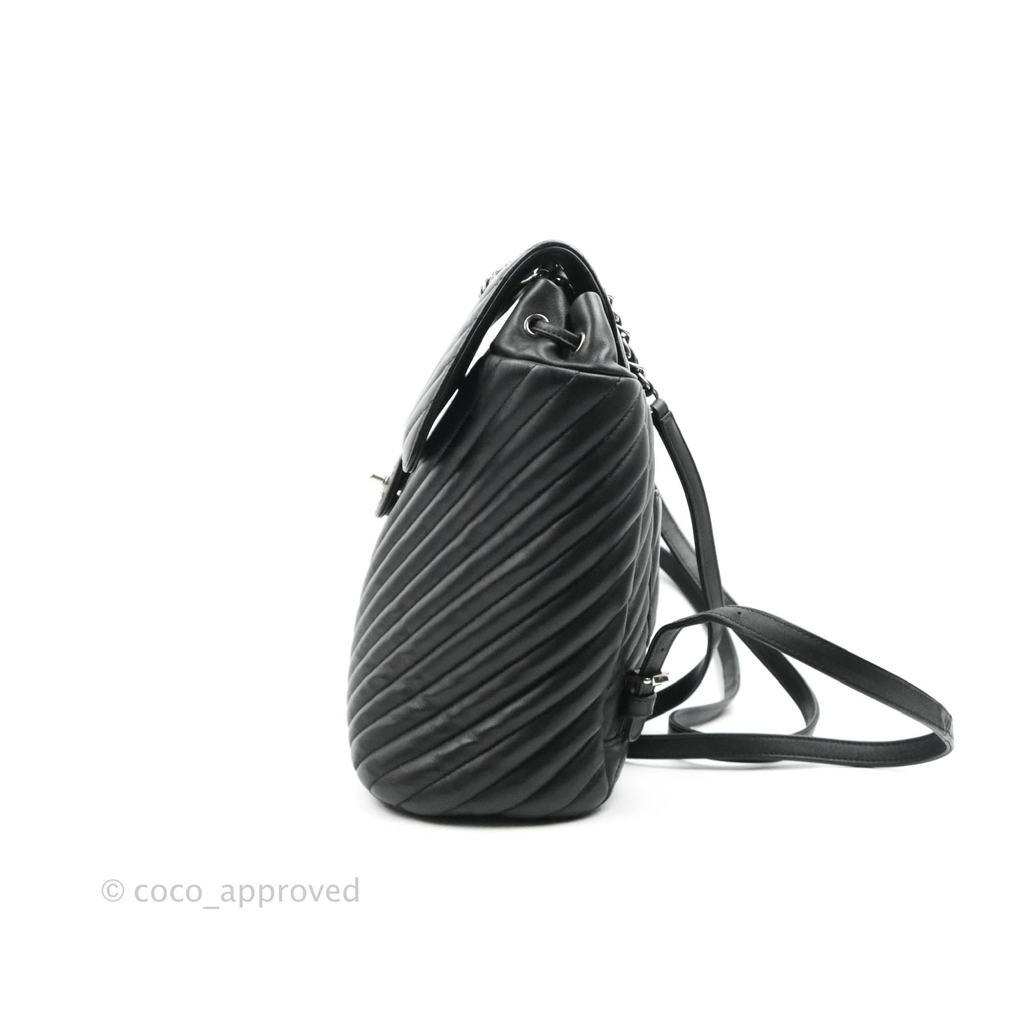 Chanel Medium Chevron Urban Spirit Backpack Black Calfskin Silver Hardware