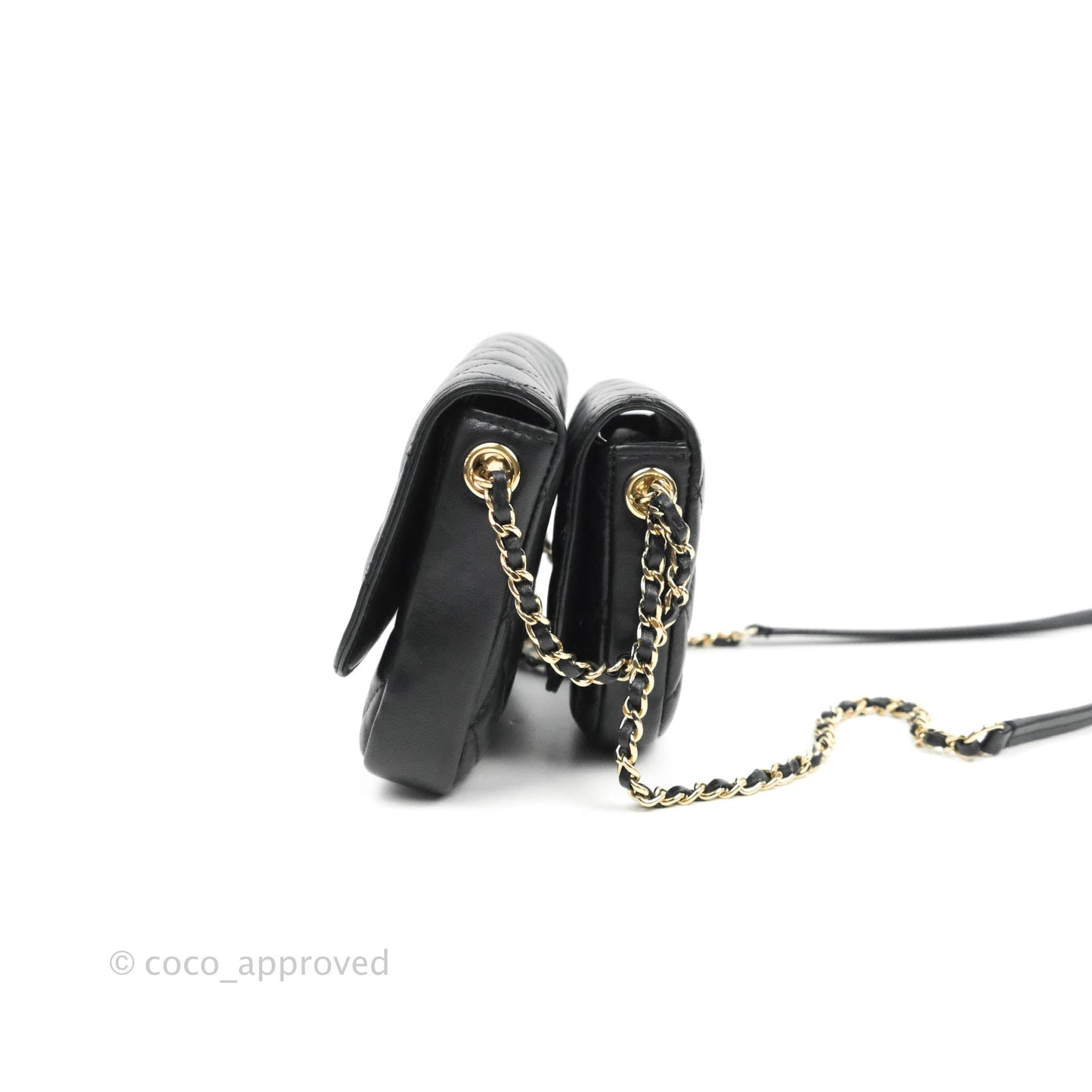 Chanel Classic Twin Flap Bag Side Pack Black Lambskin Gold Hardware