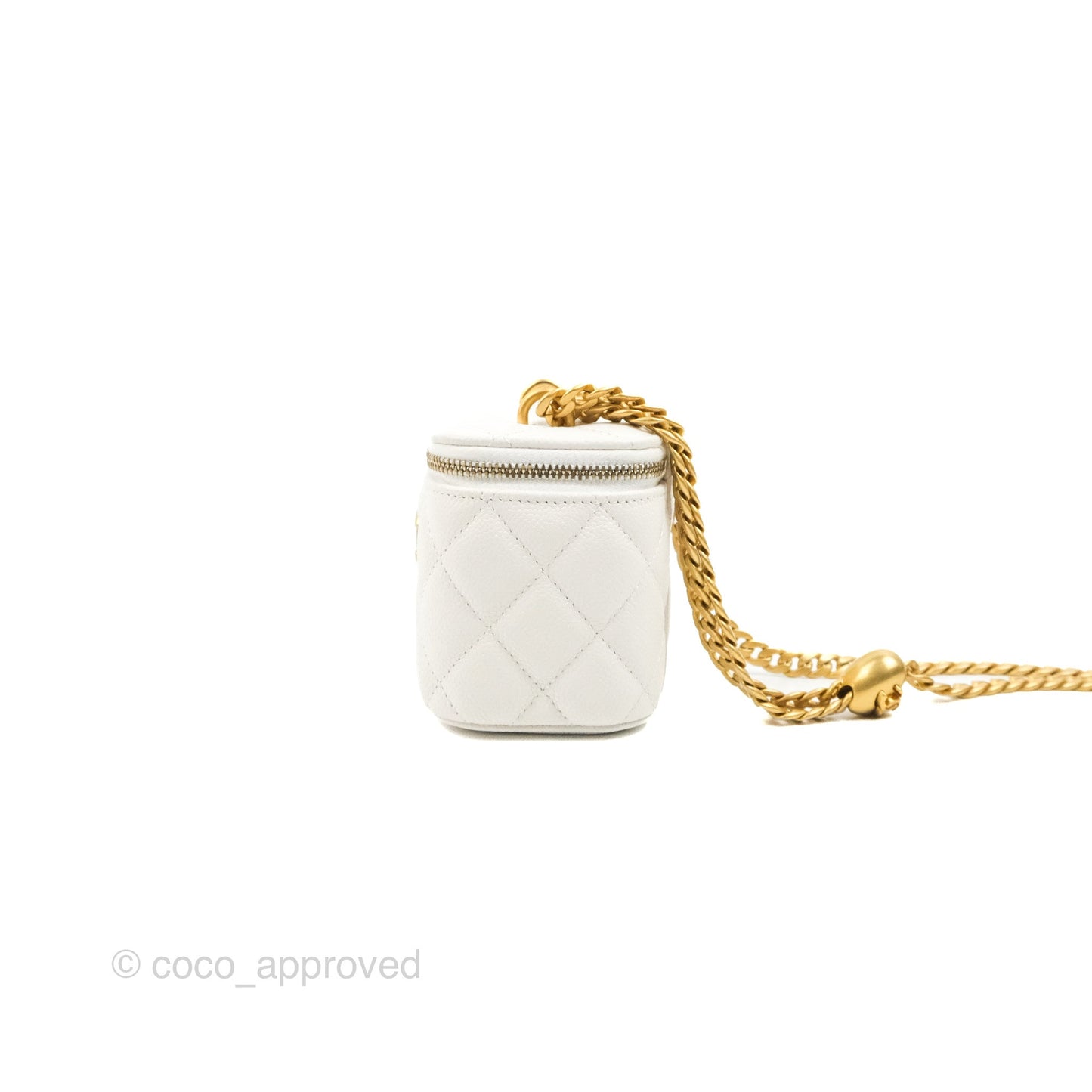Chanel Quilted Heart Crush Mini Vanity With Chain White Caviar Aged Gold Hardware