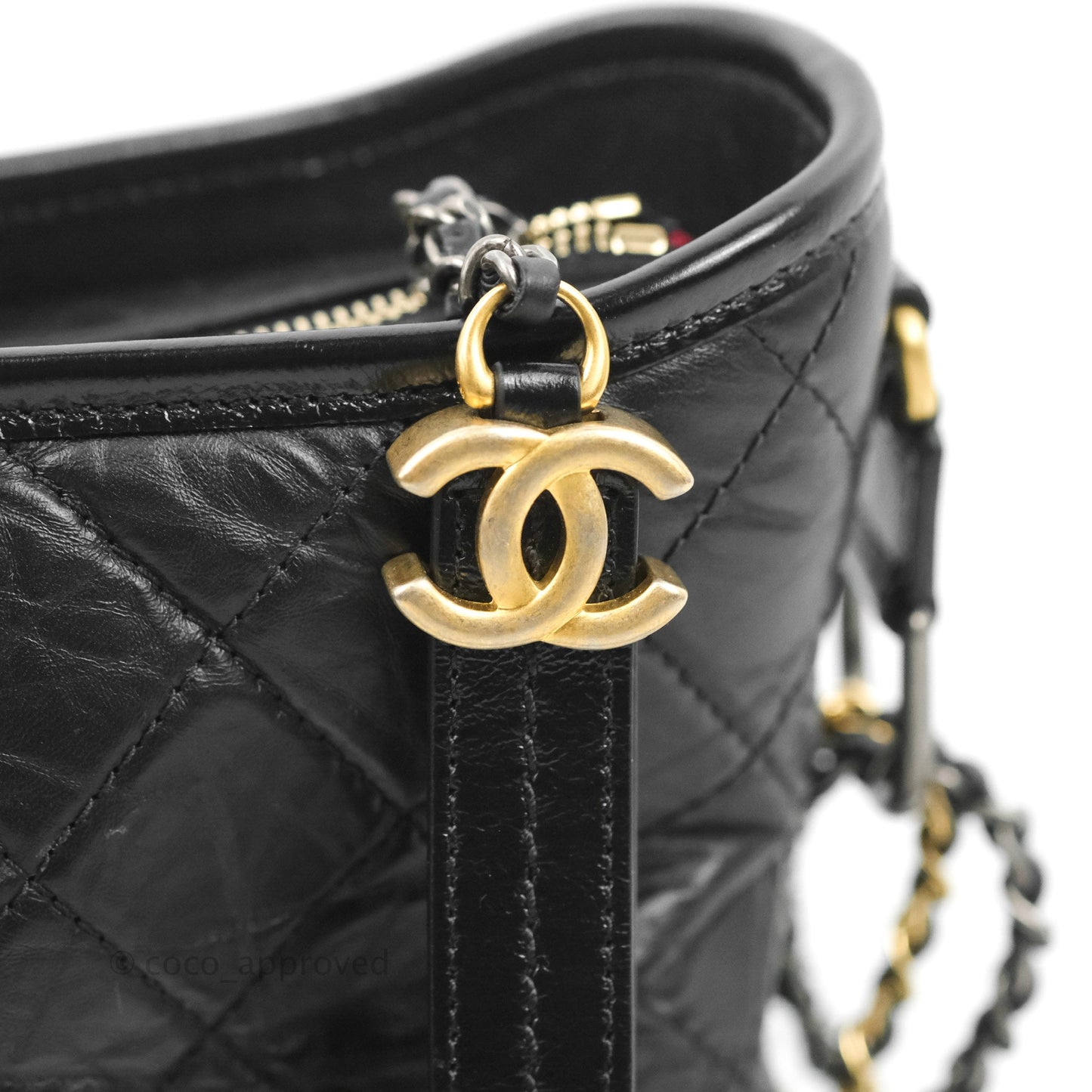 Chanel Medium Gabrielle Hobo with Logo Handle Black Aged Calfskin