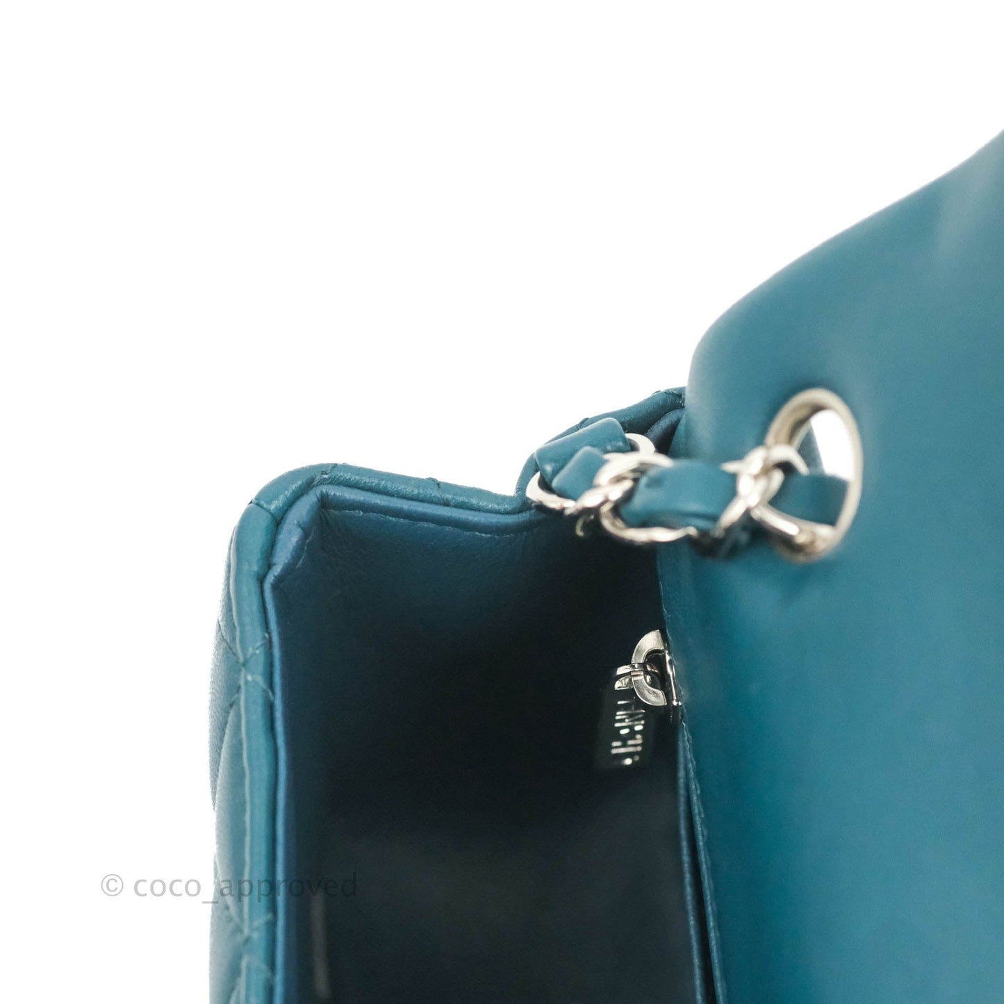 Chanel Quilted Mini Rectangular Flap Teal Lambskin Silver Hardware