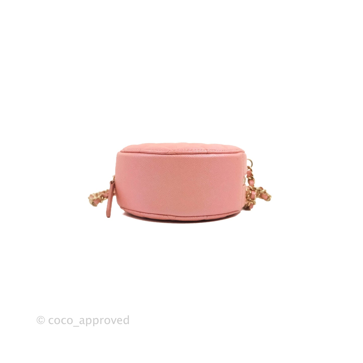 Chanel Classic Quilted Round Clutch With Chain Iridescent Pink Caviar Gold Hardware 19S