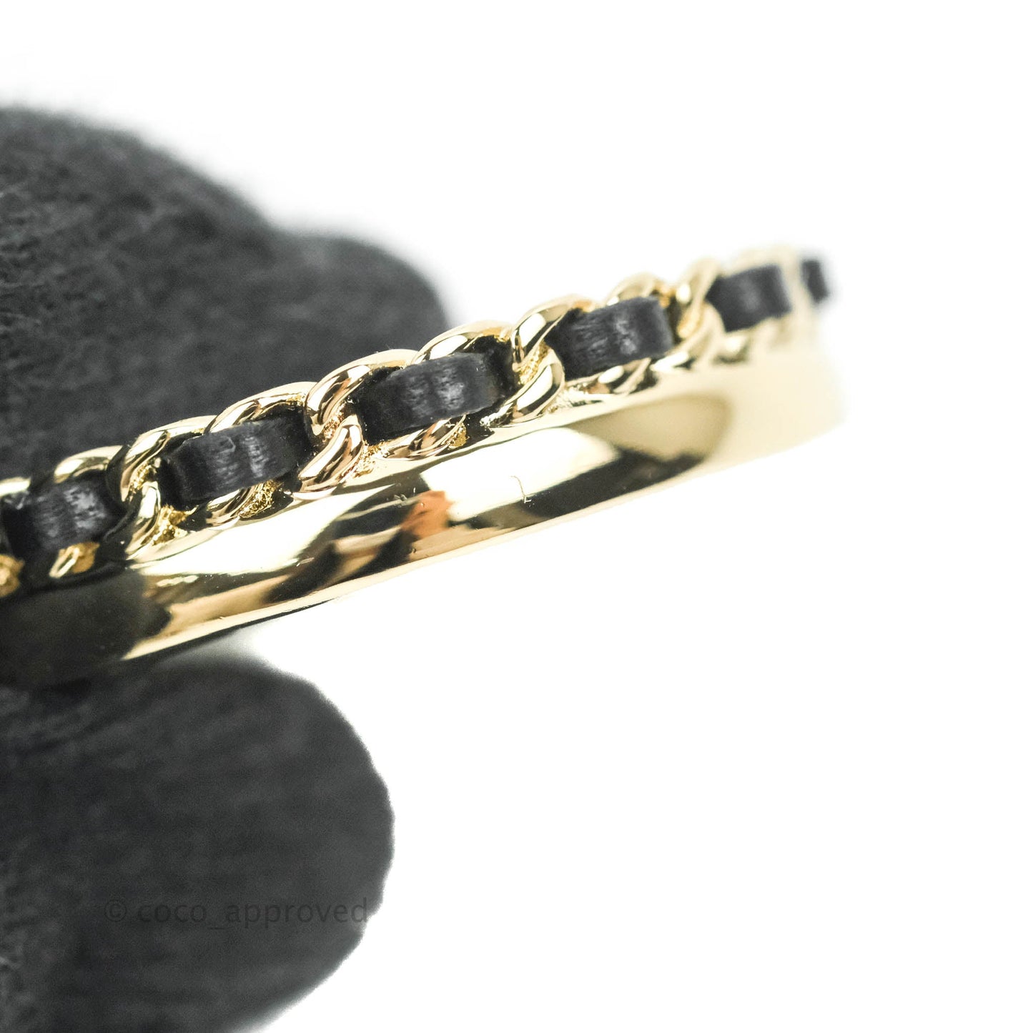 Chanel Gold Hoop Black Leather CC Earrings 22P