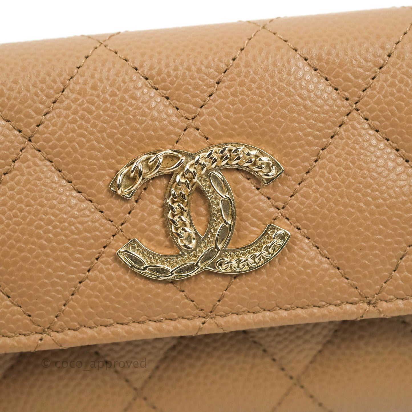 Chanel Quilted Flap Card Holder Dark Beige Caviar Gold Hardware