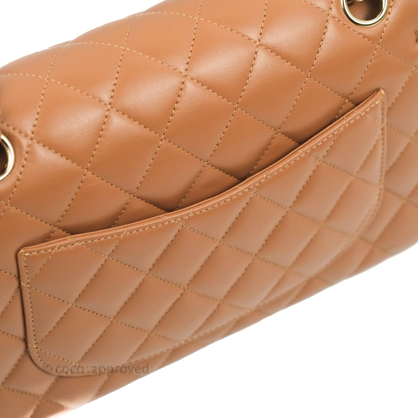 Chanel Small Classic Quilted Flap Dark Beige Caramel Lambskin Gold Hardware 22S