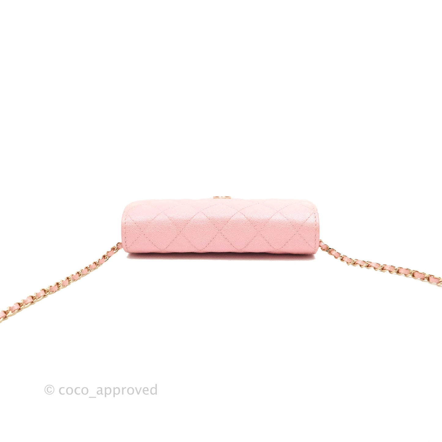 Chanel Mini Quilted Wallet On Chain WOC Caviar Iridescent Pink Gold Hardware 19S
