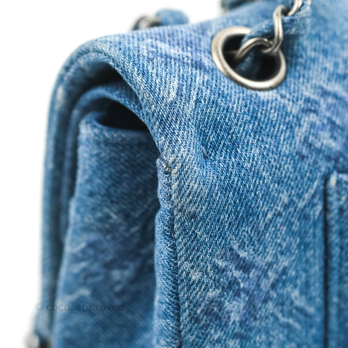 Chanel Classic M/L Medium Double Flap Blue Denim Ruthenium Hardware