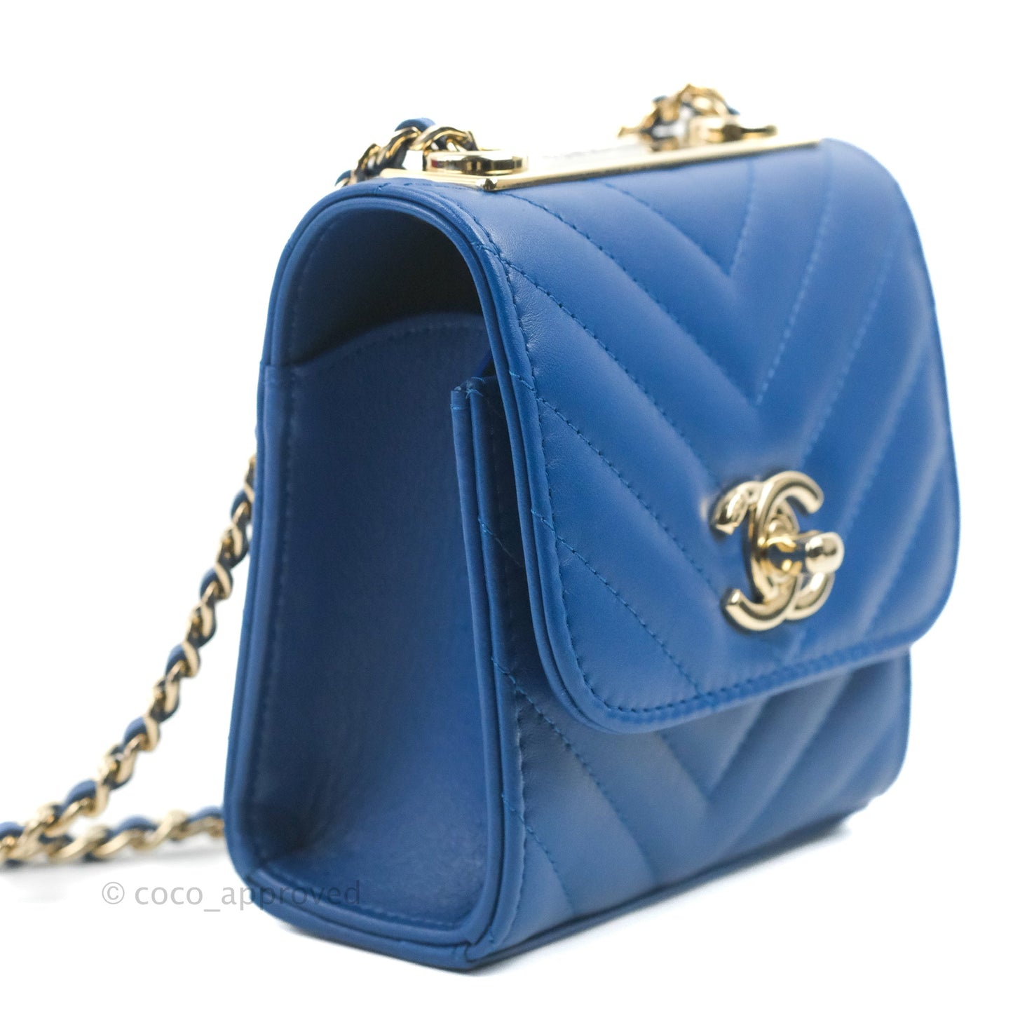 Chanel Mini Chevron Trendy CC Clutch With Chain Blue Lambskin Gold Hardware