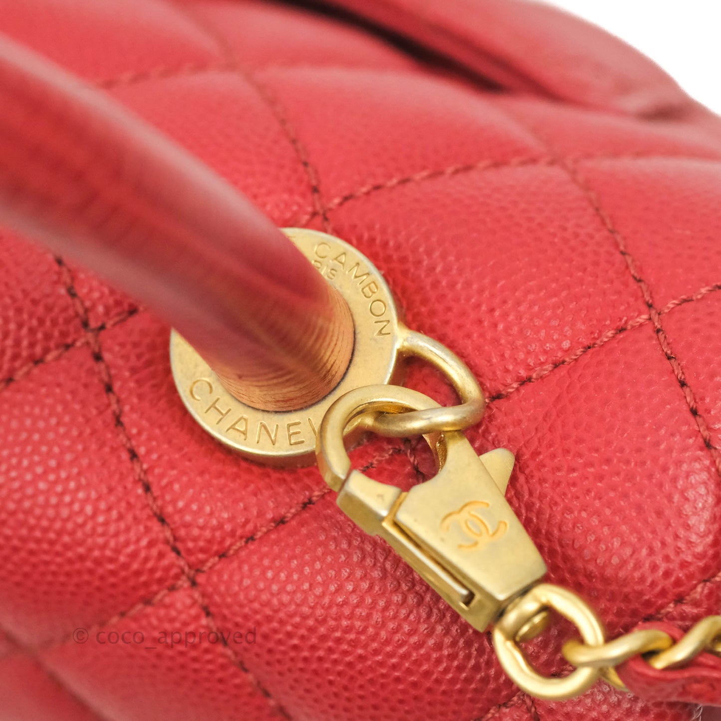 Chanel Small Quilted Coco Handle Red Caviar Gold Hardware