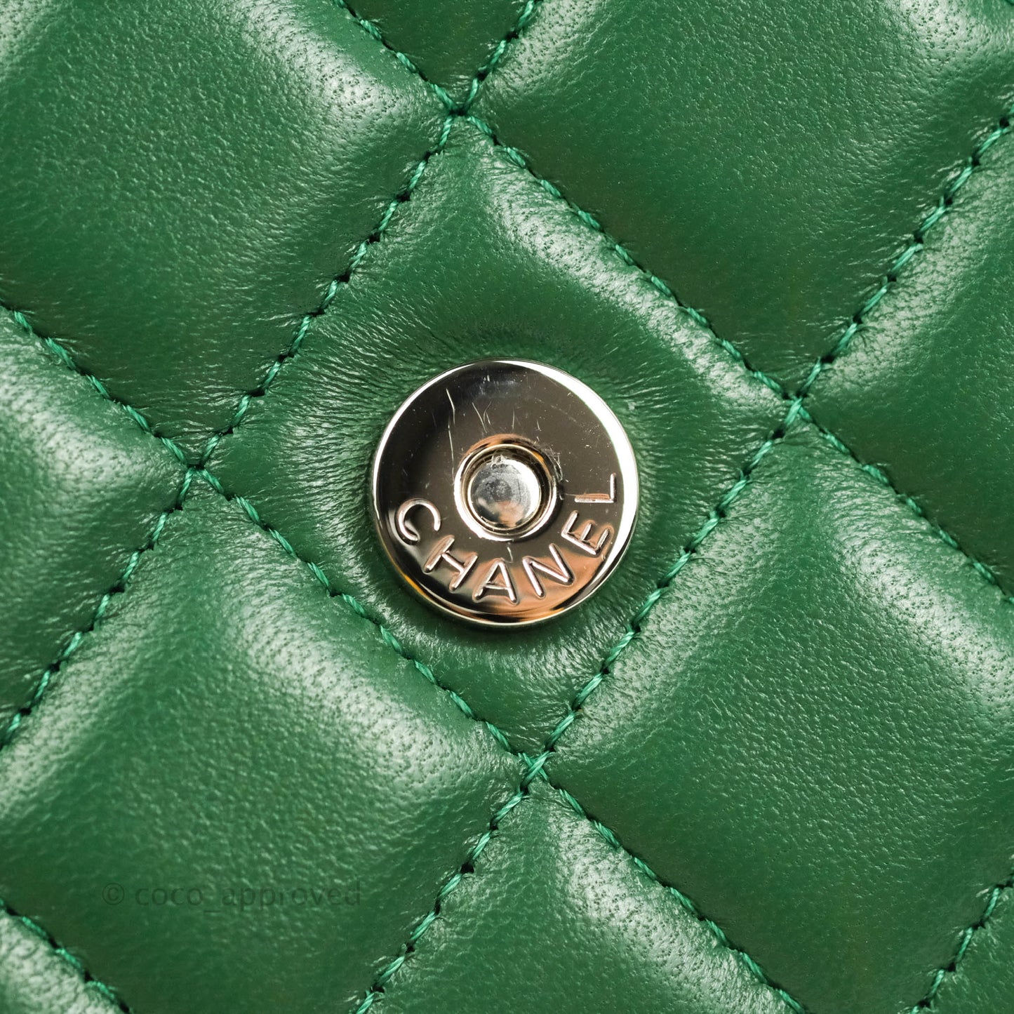 Chanel Quilted Classic Wallet on Chain WOC Green Lambskin Silver Hardware